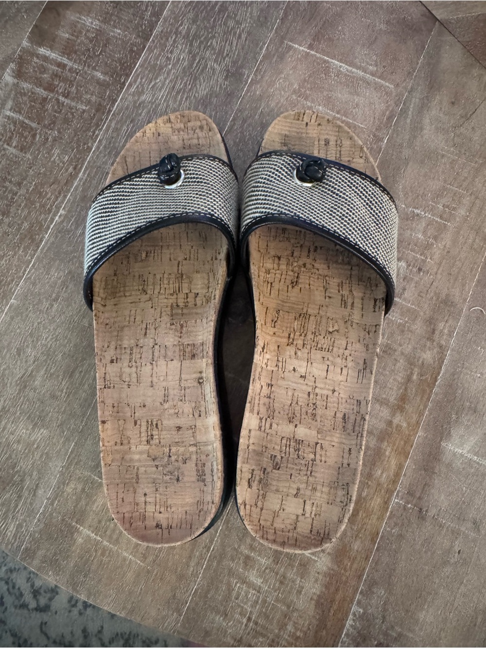 Donald J. Pliner Black and Natural Cork Slide Sandals